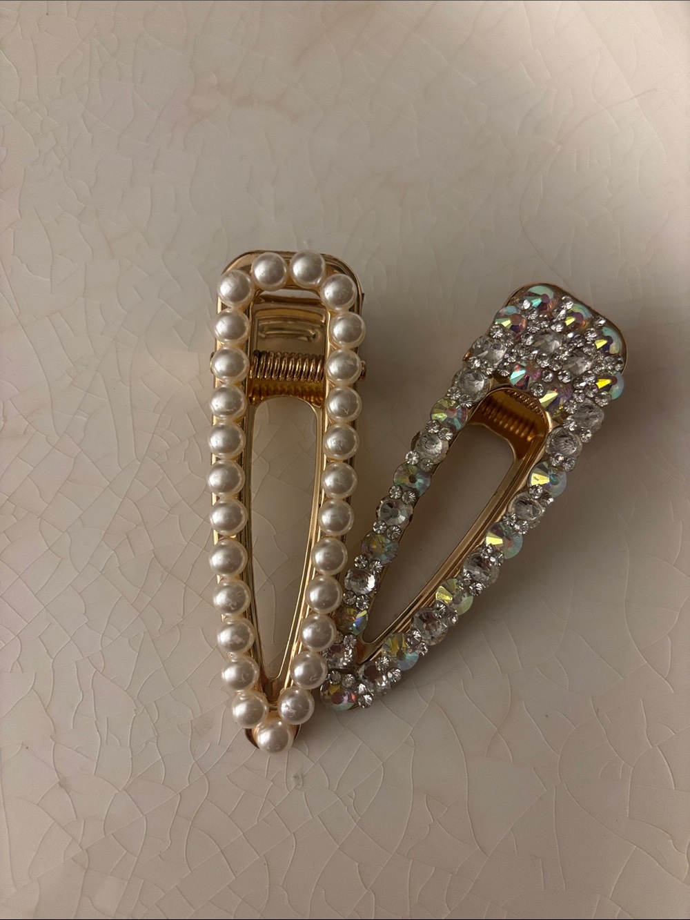 Pearl & Crystal Gold Hair Clip Set - Women's Accessories
